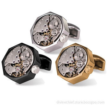 Factory Custom Men's Steampunk Cufflinks, Stainless Steel Watch Cufflinks For Mens Shirts